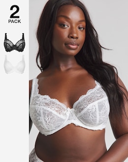 Pretty Secrets (2 Pack) Ella Lace Full Cup Wired Bras (B-J) Black/White