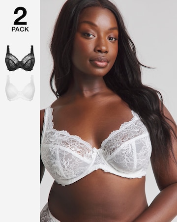Pretty Secrets (2 Pack) Ella Lace Full Cup Wired Bras (B-J) Black/White