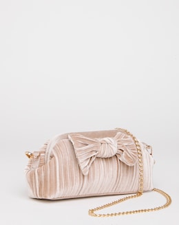 Velvet Bow Pleated Clutch Bag