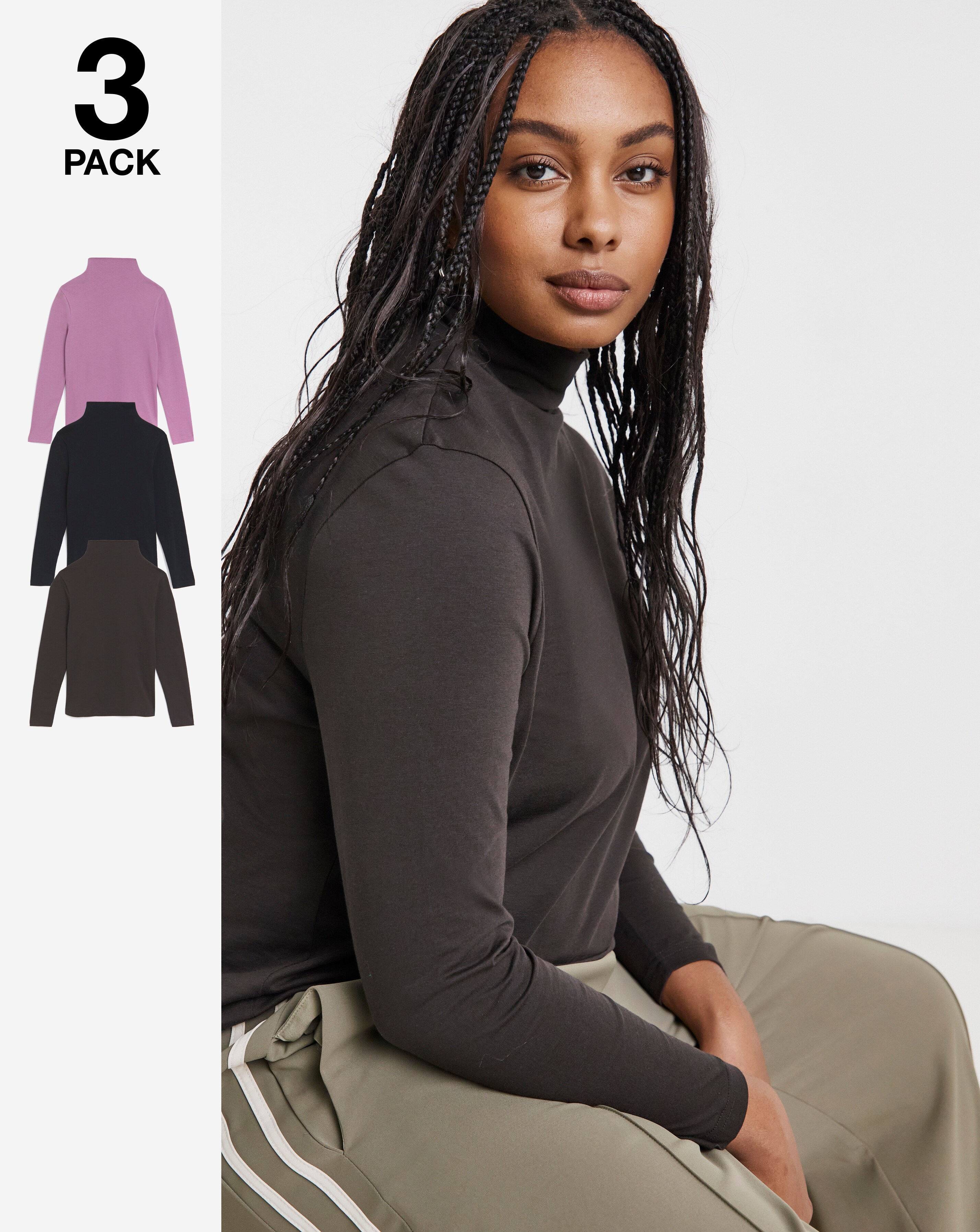 3 Pack Black, Chocolate & Rose Grown on Neck Tops