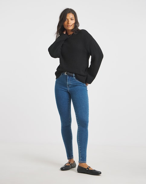 Mid Wash Fleece Lined Cosy Warm Feel Stretch Skinny Jeans