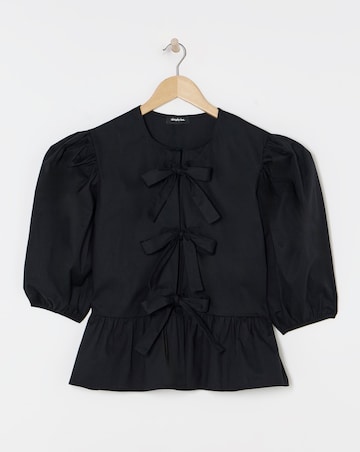Tie Front Puff Sleeve Smock Top