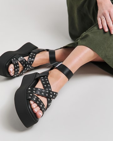 Simply Be Ruby Studded Cross Strap Flatform Sandals - Wide Fit (E)