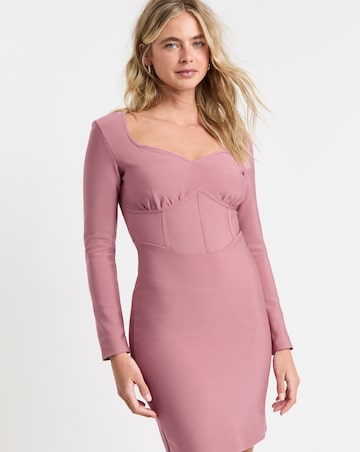 Simply Contour Pink Exposed Illusion Corset Stretch Bandage Bodycon Dress