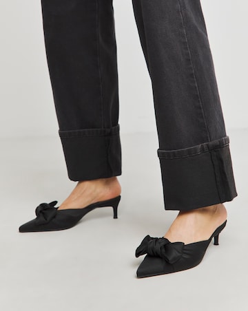 Tia Pointed Bow Kitten Heel Mules - Wide Fit (E)