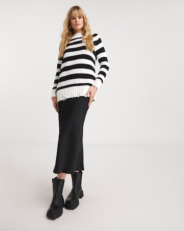 Mono Stripe Distressed Longline Jumper