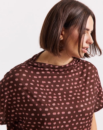 Brown & Pink Spot Print High Neck Mesh Top