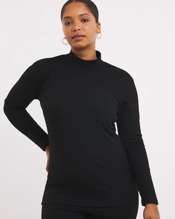 Pretty Secrets Thermal Brushed Fleece Turtle Neck Long Sleeve Top - Black