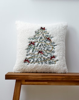 Christmas Tree and Embroidered Bows Cushion