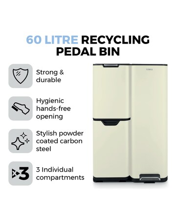 Tower 60L Recycling Bin with 3 Individual Compartments