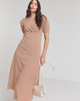 Nobody's Child Brown Geometric Print Puff Sleeve Bonnie Midi Dress