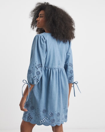 Simply Be Mid Wash Cut Work Mini Denim Smock Dress