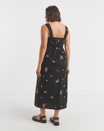 Simply Be Black Embroidered Midi Dress With Ric Rac