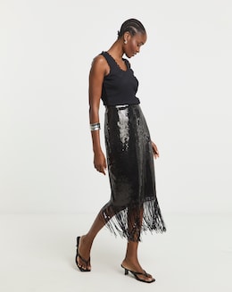 Lovedrobe Overall Sequin Tassel Skirt