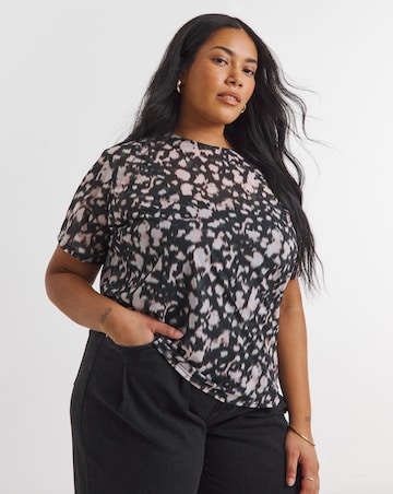 Simply Be Black Blur Print Mesh Relaxed Fit T-Shirt
