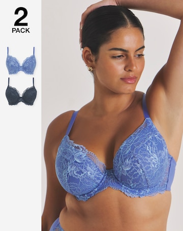 Pretty Secrets (2 Pack) New Ella Plunge Wired Padded Bras (B-G) Light Blue/Grey