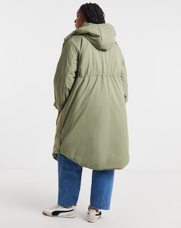Khaki Borg Lined Flat Padded Parka