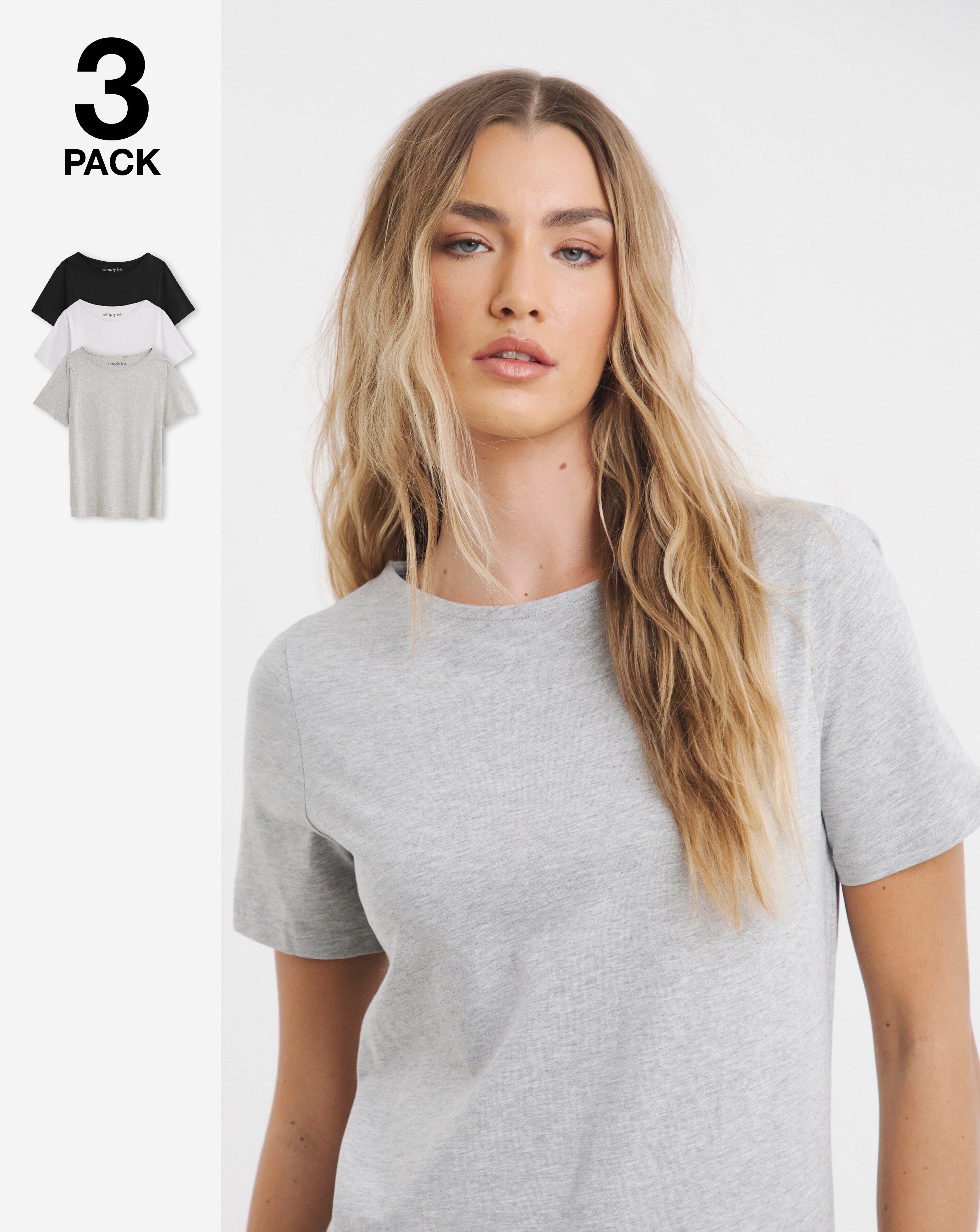 Black, White & Grey Marl 3 Pack Pure Cotton Slash Neck Tops