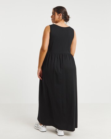 Black Jersey Cotton Maxi Dress With Pockets