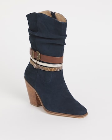 Joe Browns Navy Triple Strap Ruched Suede Cowboy Boot- Extra Wide Fit (EEE)