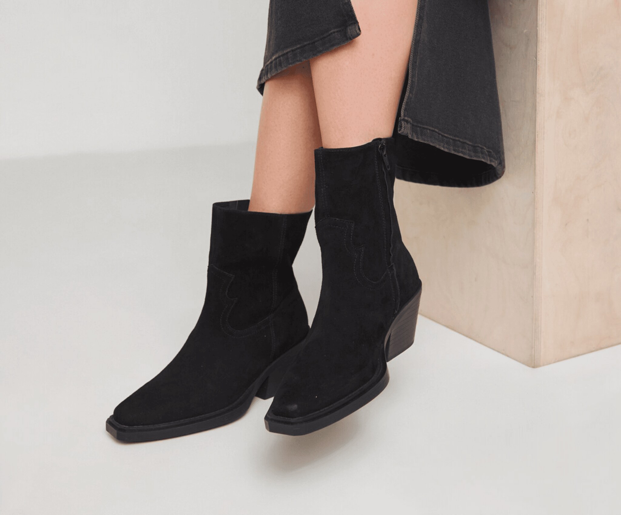 Black wedge heel suede black ankle boots