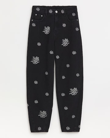 Embroidered Barrel Leg Jeans
