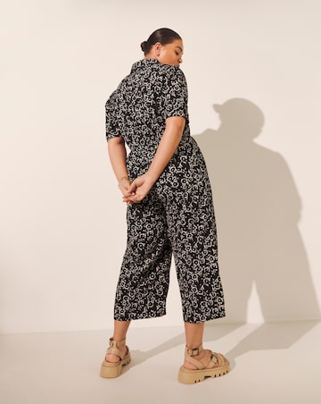Black Ditsy Floral Culotte Utility Jumpsuit
