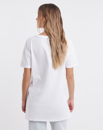 White Oversized Exposed Seam Pure Cotton V Neck T-Shirt