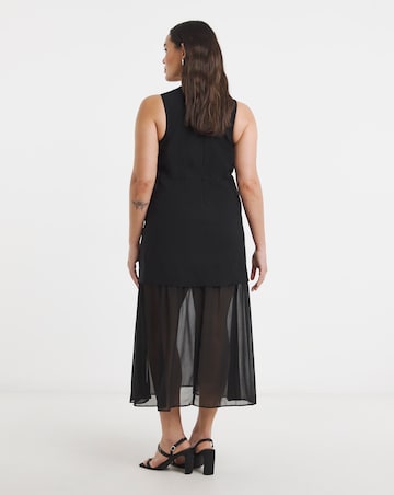 Black 2 in 1 Sheer Skirt Midi Dress
