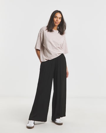 Crinkle Shirred Waist Wide Leg Trousers
