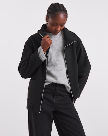 Black Zip Through Funnel Neck Jacket