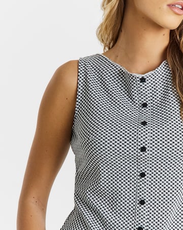 Black and White Gingham Button Through Top