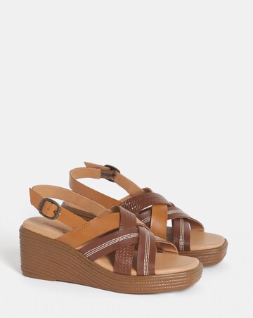 Hudson Crossover Stitch Detail Leather Wedged Sandals - Wide Fit (E)