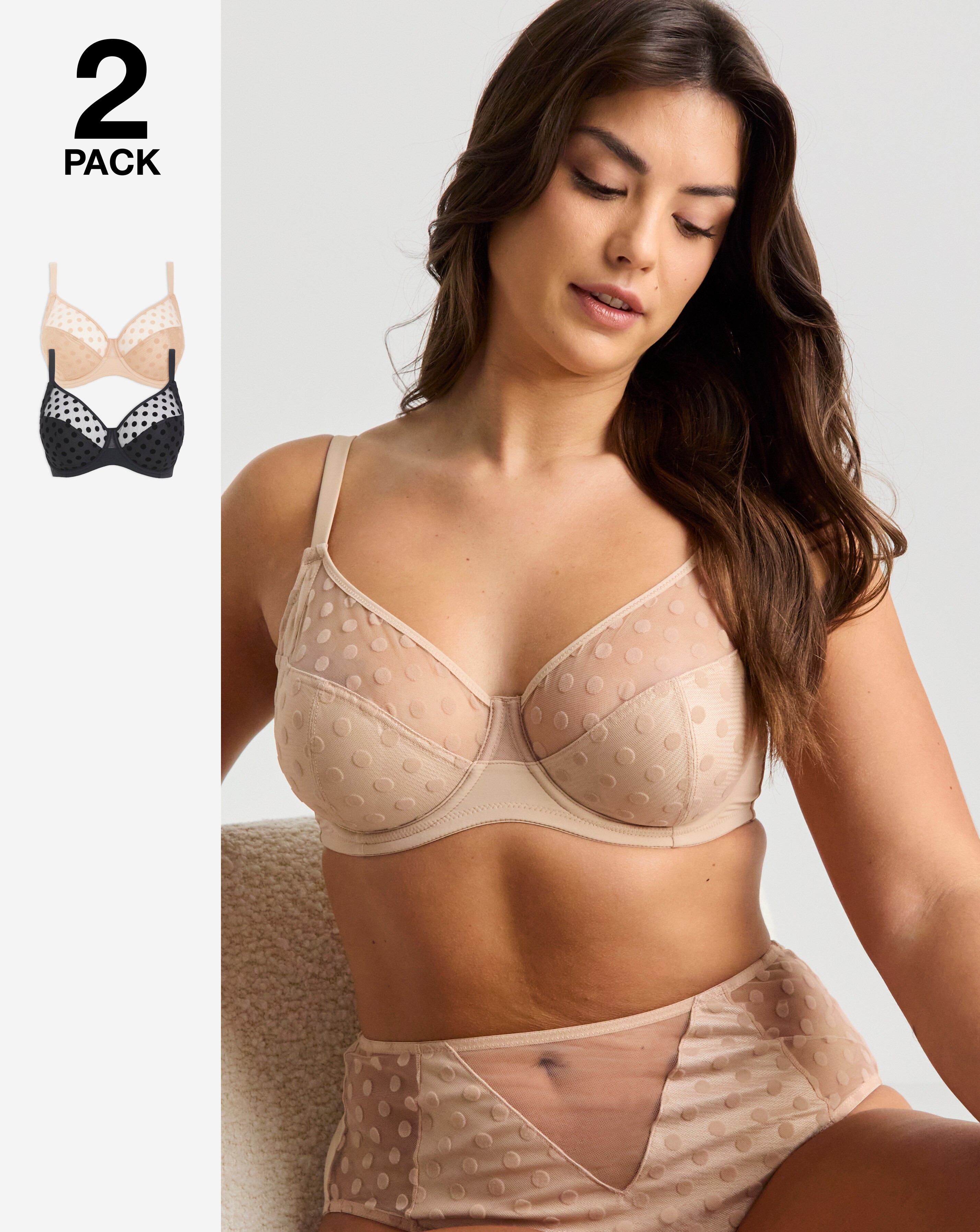Pretty Secrets (2 Pack) Hannah Spot Full Cup Wired Bras (B-G) Black/Almond