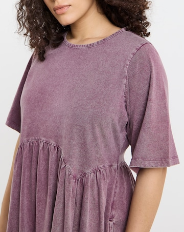 Simply Be Pink Acid Wash Midi Smock Dress With Pockets