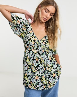Simply Be Floral Print Crinkle Short Sleeve Blouse