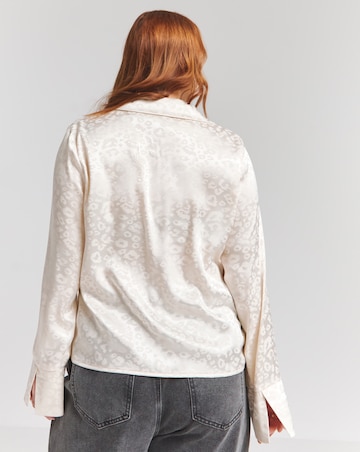 Flounce London Off White Leopard Jacquard Satin Blouse