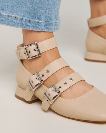 Garcelle Multi Strap Buckle Block Heel Shoes - Extra Wide Fit (EEE)