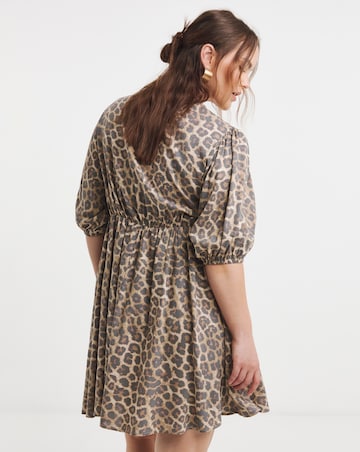 Simply Be Leopard Print Button Through Viscose Skater Dress