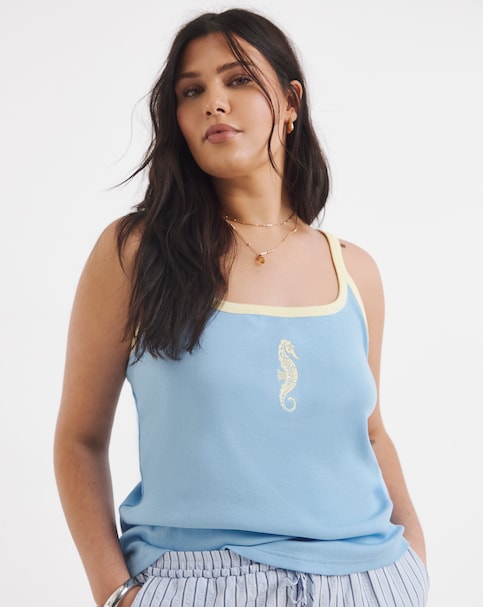 Simply Be Soft Blue Embroidered Seahorse Vest