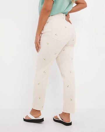 Daisy Embroidered Demi Mom Jeans