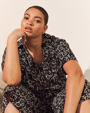 Black Ditsy Floral Culotte Utility Jumpsuit