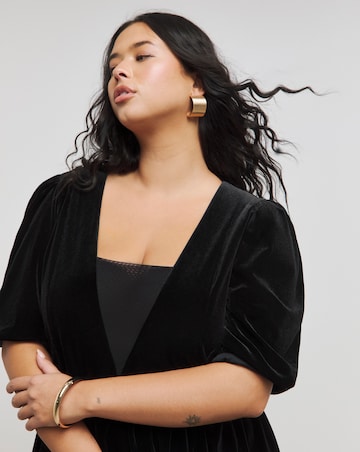 Black Velour Puffball Skater Dress