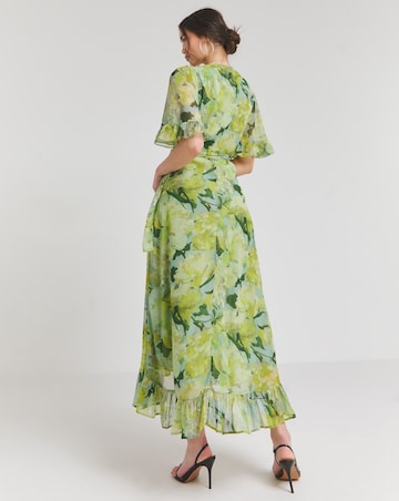 Hope & Ivy Mirren Green Flutter Sleeve Wrap Maxi Dress