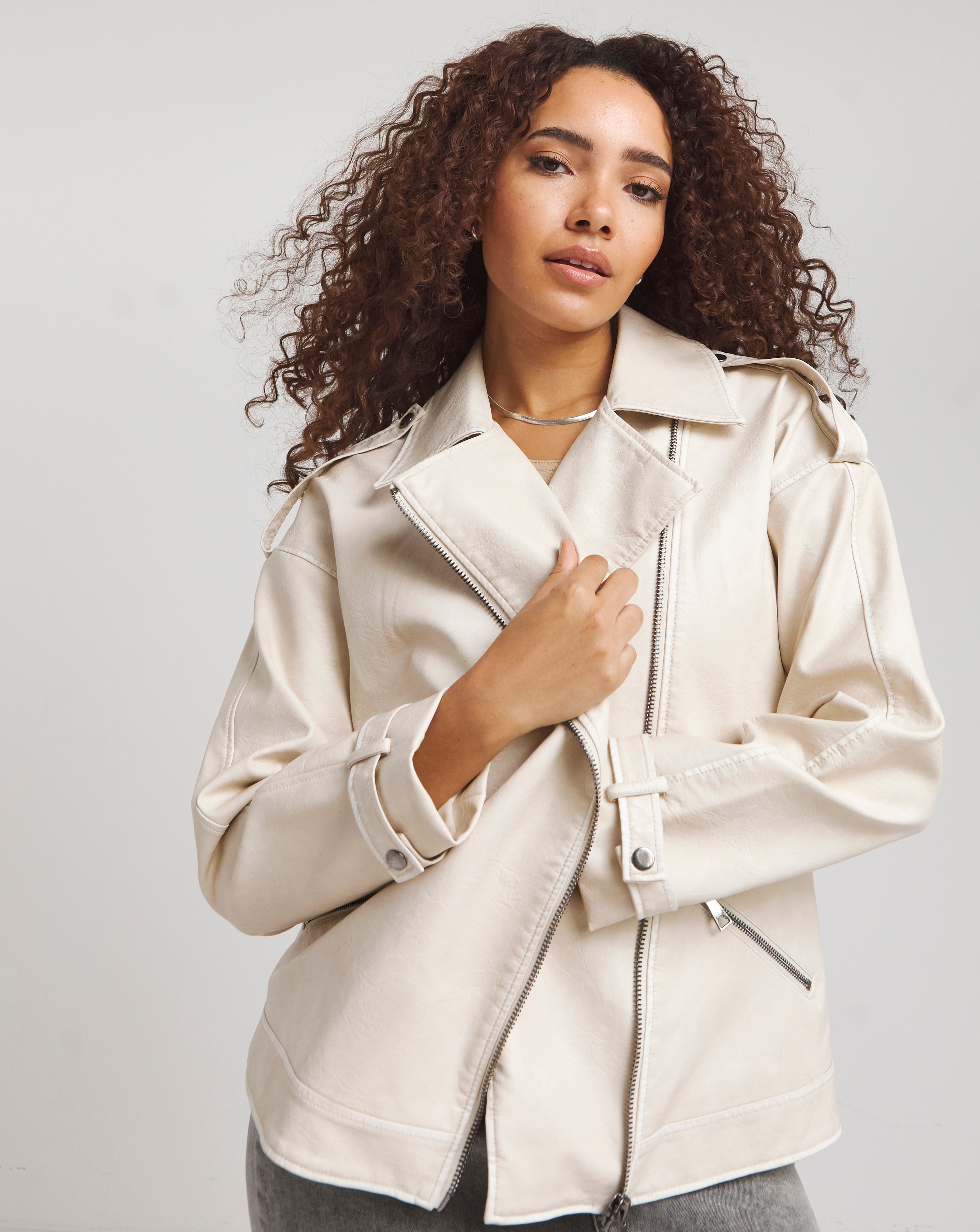 Ecru leather jacket deals