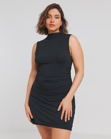 TALA 365 Ruched Side Mock Neck Mini Dress