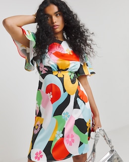 Twisted Wunder Ziggy Swirl Flower Satin Mini Dress