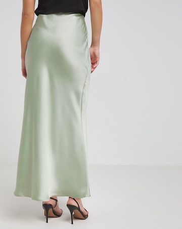 Flounce London Sage Green Heavy Satin Slip Maxi Skirt