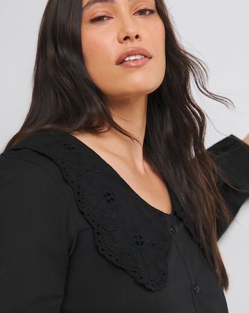 Black Broderie Collared Blouse