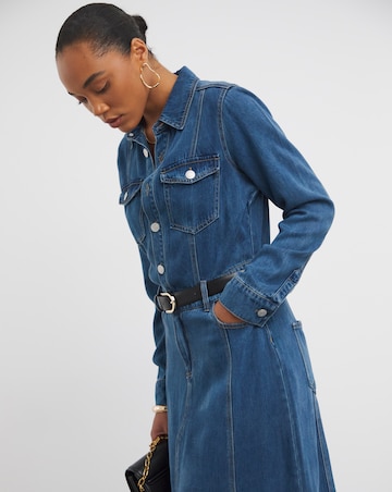 Mid Wash Tencel Loose Fit Maxi Shirt Dress with Tencel TM Lyocell